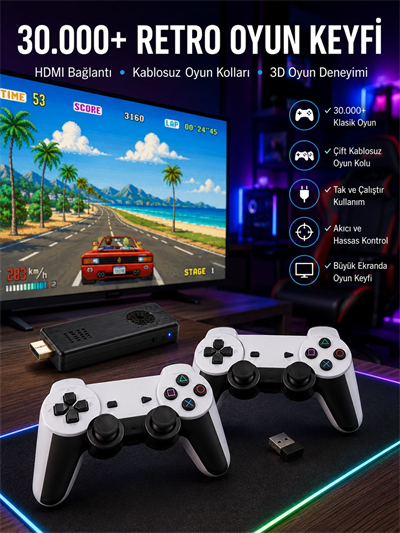 Joystick Çift Kollu Oyun Kolu Retro Oyun Yüksek Çözünürlüklü 3D Game Yeni Nesil