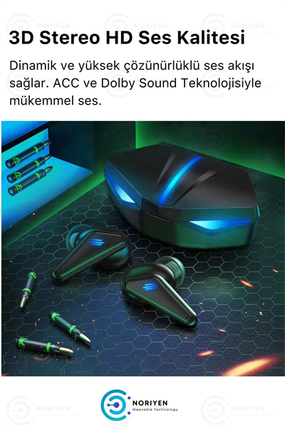 K55 Tws Pro Oyuncu Kulaklığı 3D Stereo Ses Extra Bass Işıklı Mikrofonlu Bluetooth Kablosuz Kulaklık