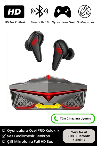 K98 Pro Oyuncu HD Ses Mikrofonlu Işıklı Metal Kasa iOS Android Uyumlu Bluetooth Kablosuz Kulaklık
