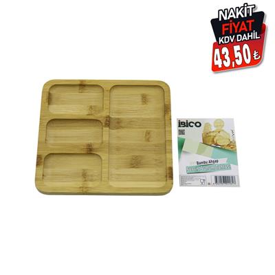 KARE 4 BÖLMELİ=3+1 AHŞAP BAMBU SERVİS SUNUM TEPSİ - TAHTASI 20 X 20 X 1.4CM (3936)