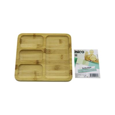 KARE 4 BÖLMELİ=3+1 AHŞAP BAMBU SERVİS SUNUM TEPSİ - TAHTASI 20 X 20 X 1.4CM (3936)