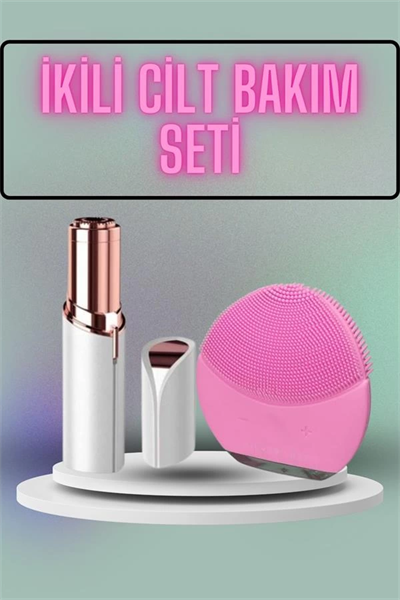 KAŞ BIYIK VE YÜZ EPİLASYON ALETİ VE TİTREŞİMLİ YÜZ TEMİZLEME MASAJ ALETİ İKİLİ SET