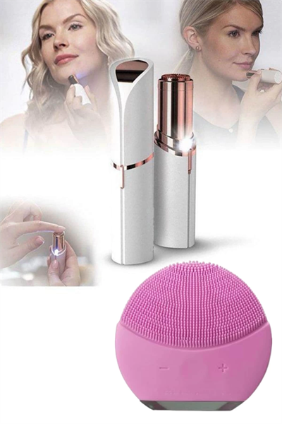 KAŞ BIYIK VE YÜZ EPİLASYON ALETİ VE TİTREŞİMLİ YÜZ TEMİZLEME MASAJ ALETİ İKİLİ SET