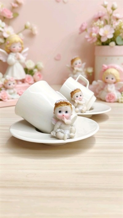 KİRLİNOVA® MELEK BEBEK 2Lİ PORSELEN FİNCAN TAKIMI