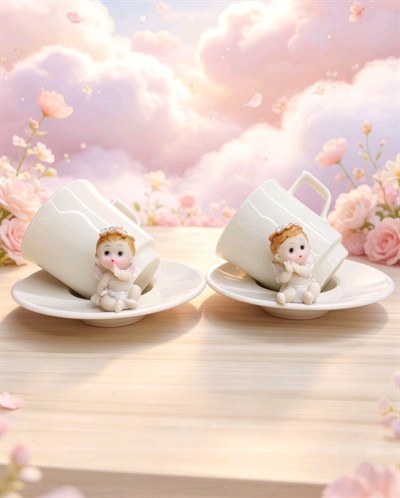KİRLİNOVA® MELEK BEBEK 2Lİ PORSELEN FİNCAN TAKIMI