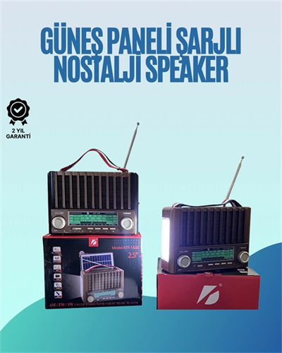 KTF-1428 Nostaljik Solar Enerjili Bluetooth Speaker – Radyo, SD/USB MP3 Çalar, Güçlü Taşınabilir Hoparlör