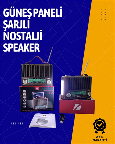 KTF-1428 Solar Enerjiyle Şarj Olabilen Bluetooth Nostalji Hoparlör – Taşınabilir, Güçlü Ses, MP3 Okuyucu