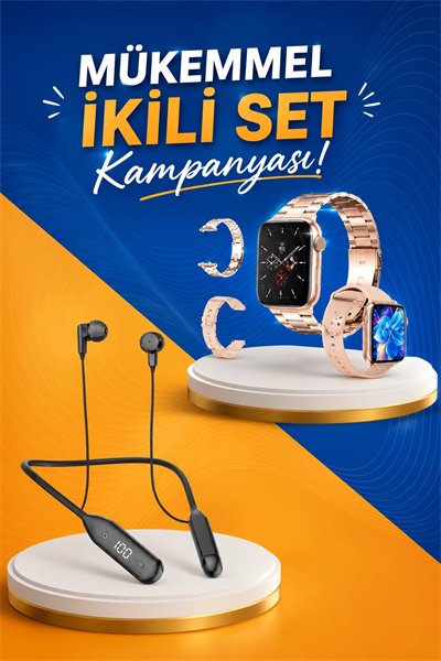 Kablolu Bluetooth Kulaklık ve Kadınlara Özel Bileklik Hediyeli Yeni Nesil Akıllı Saat 3 Kordonlu