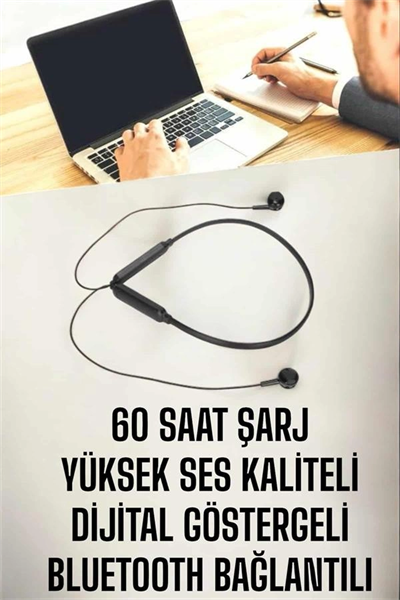 Kablolu Boyun Askılı Dijital Göstergeli Bluetooth Kulaklığı 60 Saat