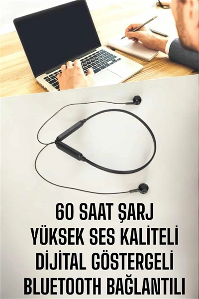 Kablolu Boyun Askılı Dijital Göstergeli Bluetooth Kulaklığı 60 Saat