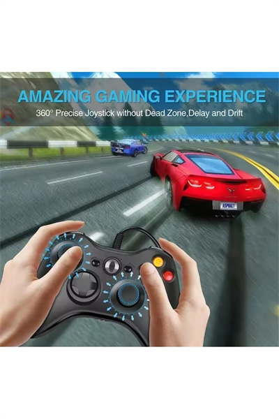 Kablolu siyah joystick titreşimli hızlı şarj destekli PC ve 360 uyumlu garantisiz