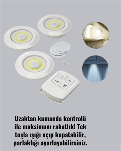 Kablosuz 3 Lü Spot Led Lamba Seti Uzaktan Kumandalı Enerji Tasarruflu Aydınlatma