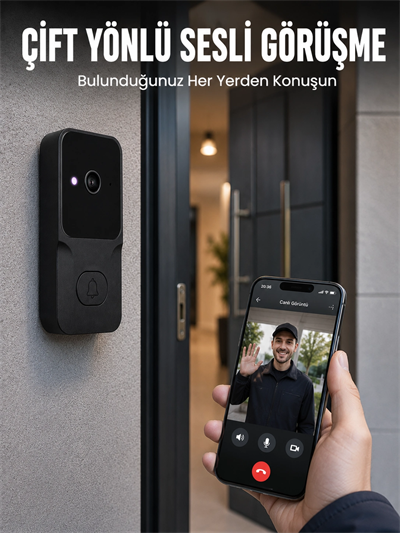 Kablosuz Akıllı Kapı Zili Gece Görüşlü Wi-Fi Güvenlik Kameralı Kapı Zili