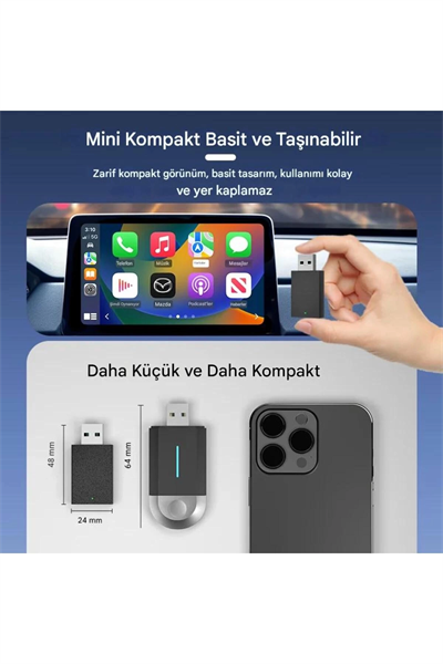 Kablosuz Android Auto/Car Play USB Dongle Cihazı