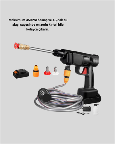 Kablosuz Basınçlı Yıkama Makinesi – 48V Güçlü Motor, 2 Pil ve Köpük Hazneli