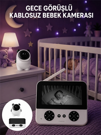 Kablosuz Bebek Kamera Sistemi Ninni ve Alarm Özellikli Yeni Nesil