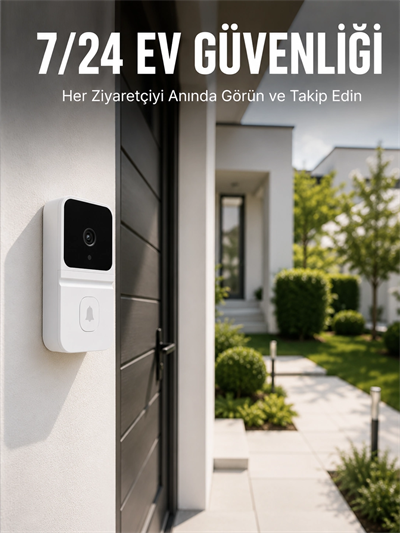 Kablosuz Beyaz Akıllı Kapı Zili Wi-Fi Bağlantılı HD Kameralı Ev Güvenlik Sistemi