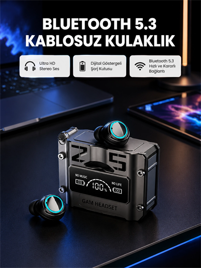 Kablosuz Bluetooth 5.3 Kulaklık – Aktif Gürültü Engelleme ve Gecikmesiz Oyun Modu