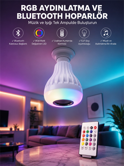 Kablosuz Bluetooth Hoparlör Led Lamba