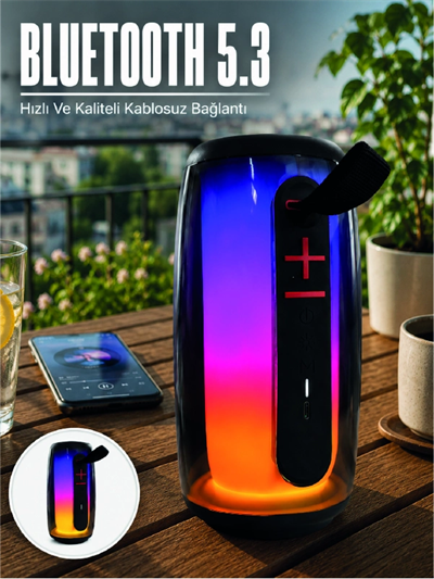 Kablosuz Bluetooth Hoparlör RGB Ambiyans Işıklı USB ve TF Kart Destekli