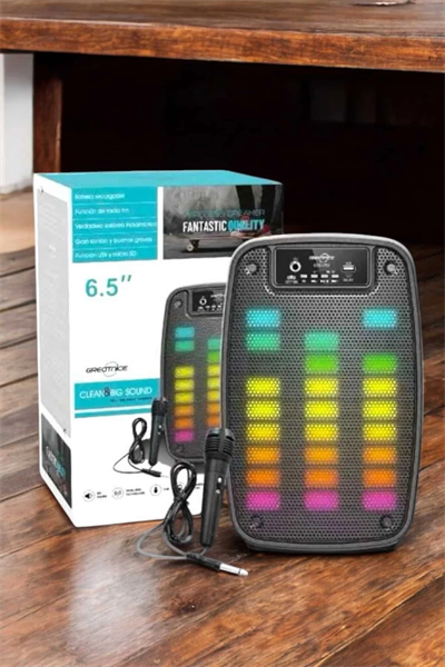 Kablosuz Bluetooth Hoparlör Taşınabilir 6.5 inç LED Işık Kareoke