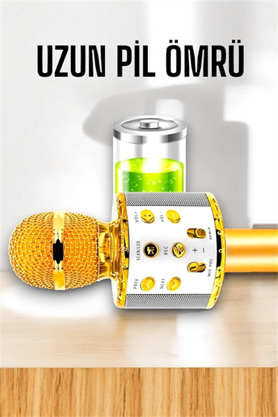 Kablosuz Bluetooth Karaoke Mikrofon USB ve AUX Girişli, Yüksek Ses Kalitesi