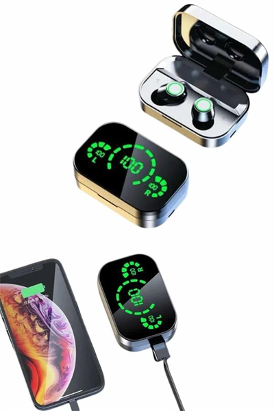 Kablosuz Bluetooth Kulaklık Çift Telefon Destekli Powerbankli Dijital Göstergeli