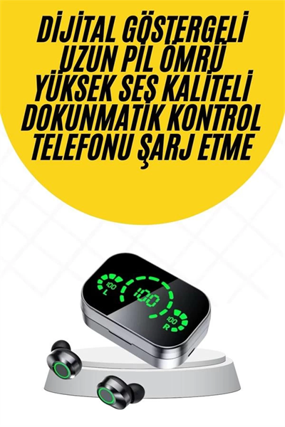 Kablosuz Bluetooth Kulaklık Çift Telefon Destekli Powerbankli Dijital Göstergeli