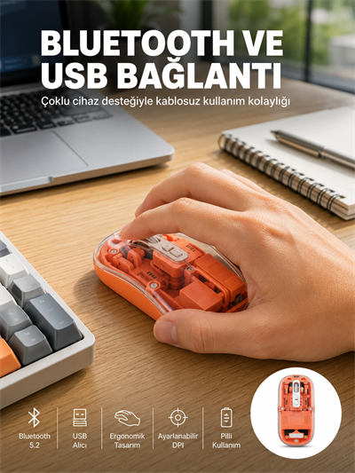 Kablosuz Bluetooth Mouse Şık ve Sessiz Ofis Tasarımı Yeni Nesil
