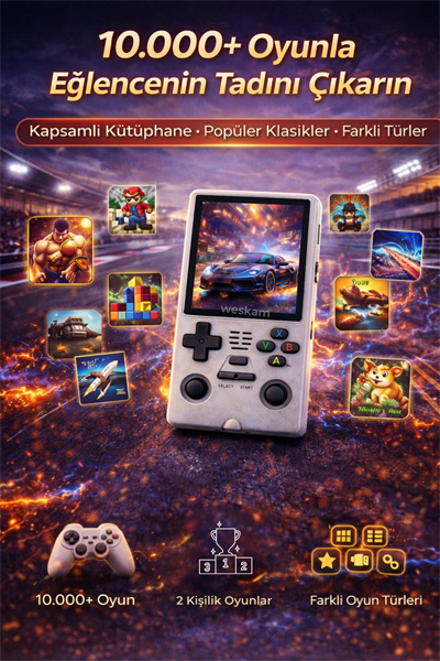 Kablosuz Bluetooth bağlantılı beyaz retro oyun konsolu TV uyumlu 10.000+ oyunlu - Elektronik