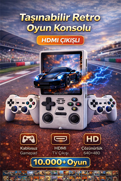 Kablosuz Bluetooth bağlantılı beyaz retro oyun konsolu TV uyumlu 10.000+ oyunlu - Elektronik