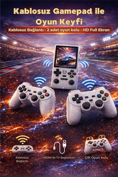 Kablosuz Bluetooth bağlantılı beyaz retro oyun konsolu TV uyumlu 10.000+ oyunlu - Elektronik