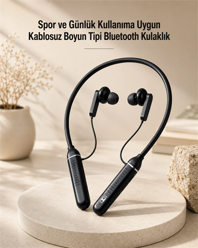 Kablosuz Boyun Tipi Bluetooth Kulaklık Mikrofonlu Spor ve Günlük Kullanıma Uygun