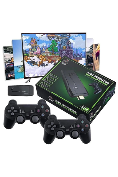 Kablosuz Çift Kollu Retro Oyun Kumandası, 32 GB Dahili Hafıza ile PC Uyumlu Siyah Gamepad