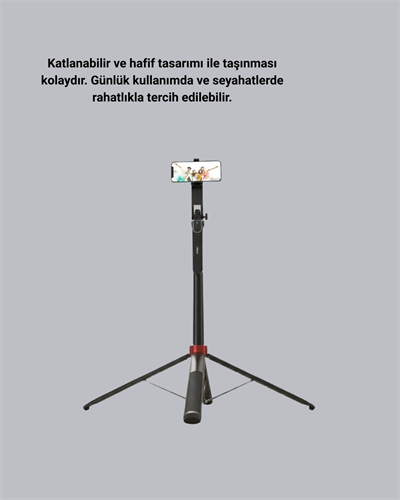 Kablosuz Çift Yaka Mikrofonu ve Tripodlu Selfie Çubuğu İçerik Üretici Seti