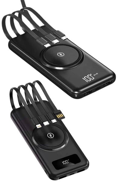 Kablosuz Çoklu Şarj Girişli 10.000 Mah Kablolu Powerbank Taşınabilir