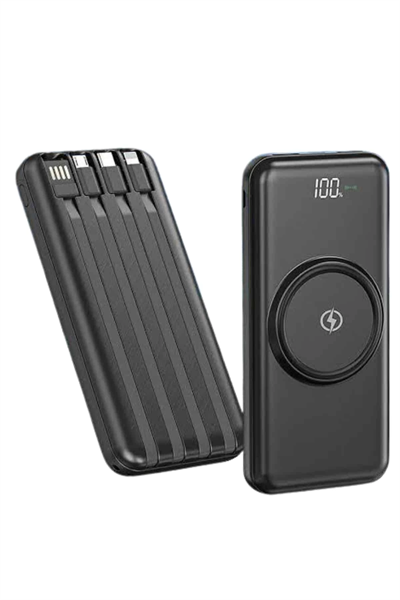 Kablosuz Çoklu Şarj Girişli 10.000 Mah Kablolu Powerbank Taşınabilir