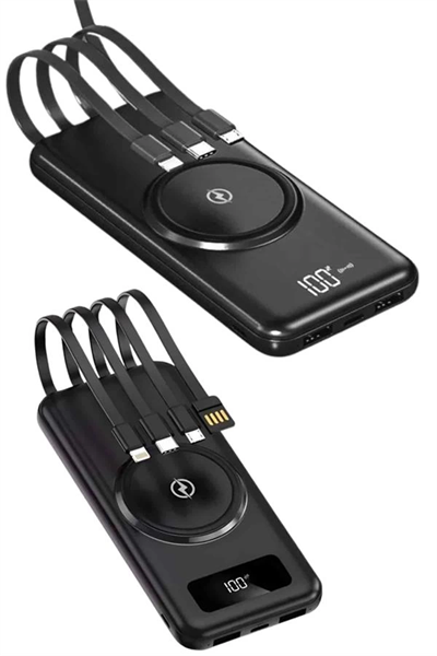 Kablosuz Çoklu Şarj Girişli 10.000 Mah Kablolu Powerbank Taşınabilir