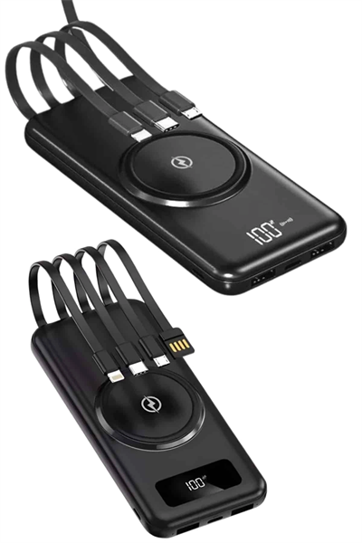 Kablosuz Çoklu Şarj Girişli 10.000 Mah Kablolu Powerbank Taşınabilir