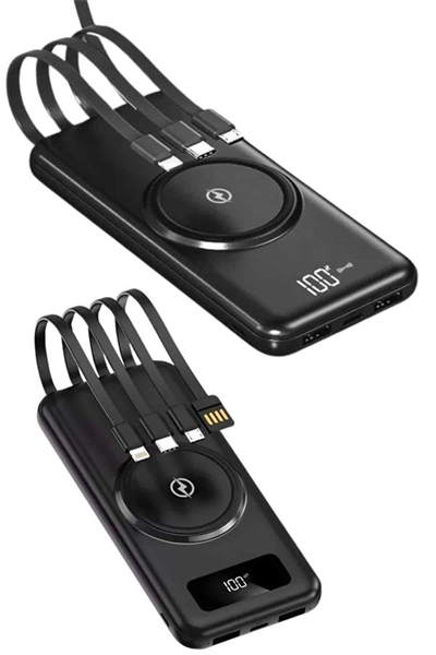 Kablosuz Çoklu Şarj Girişli 10.000 Mah Kablolu Powerbank Taşınabilir