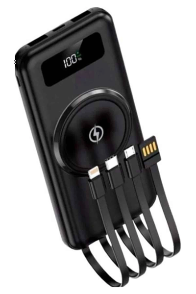 Kablosuz Çoklu Şarj Girişli 10.000 Mah Kablolu Powerbank Taşınabilir