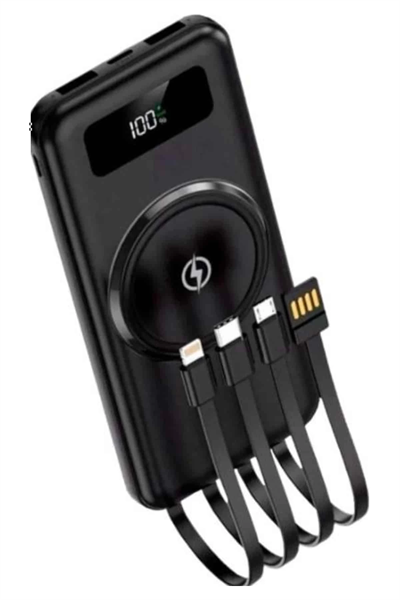 Kablosuz Çoklu Şarj Girişli 10.000 Mah Kablolu Powerbank Taşınabilir