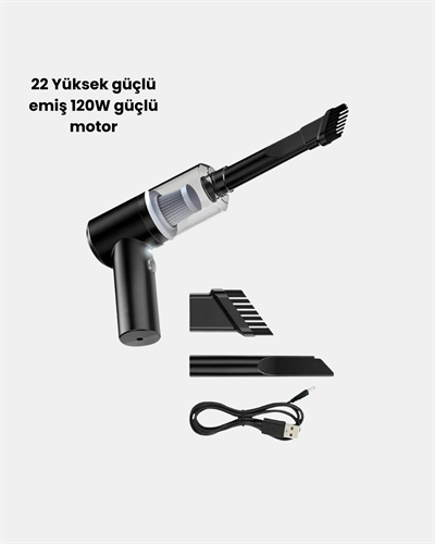 Kablosuz El Süpürgesi – Araç İçi Temizlik İçin 5500PA Güçlü Emiş, USB Şarjlı