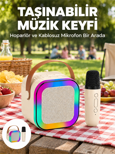 Kablosuz Karaoke Mikrofon Hoparlör Seti Güçlü Ses Çıkışı Yeni Nesil