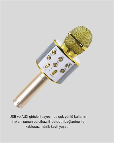 Kablosuz Karaoke Mikrofon USB AUX Destekli Parti ve Eğlence İçin