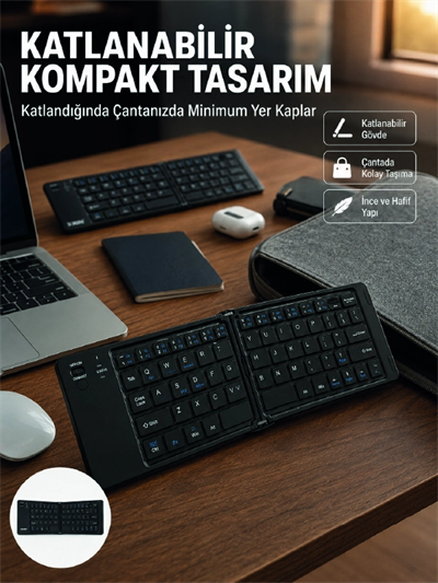Kablosuz Katlanabilir Bluetooth Klavye Telefon Tablet Bilgisayar Uyumlu