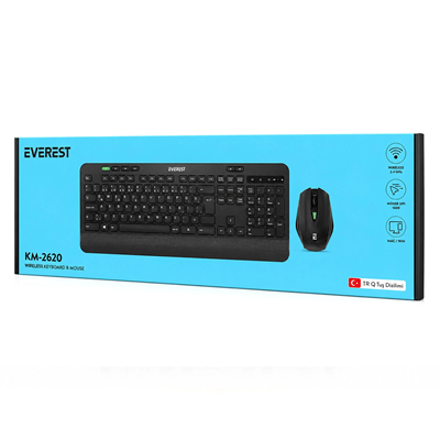 Kablosuz Klavye - Mouse Seti Siyah Usb - Sessiz - Switch Q Klavye Km-2620 Bx40