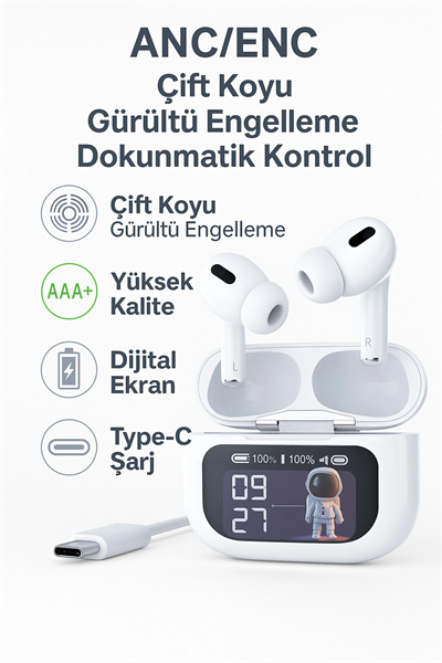 Kablosuz Kulak İçi Kulaklık, Aktif Gürültü Önleme ve Dokunmatik Kontrol Özellikli