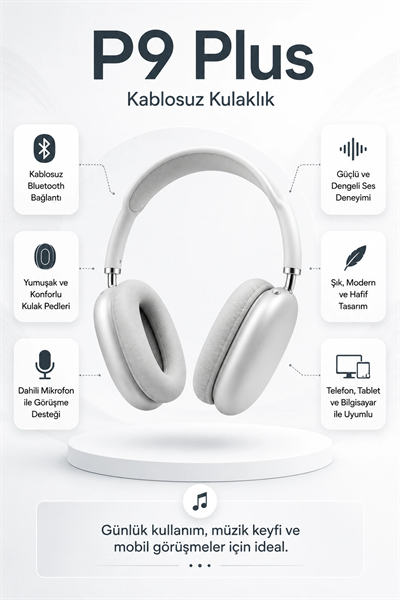 Kablosuz Kulak Üstü Bluetooth Kulaklık Katlanabilir Tasarım Uzun Süreli Kullanım
