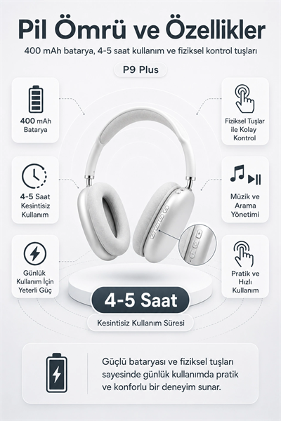 Kablosuz Kulak Üstü Bluetooth Kulaklık Katlanabilir Tasarım Uzun Süreli Kullanım